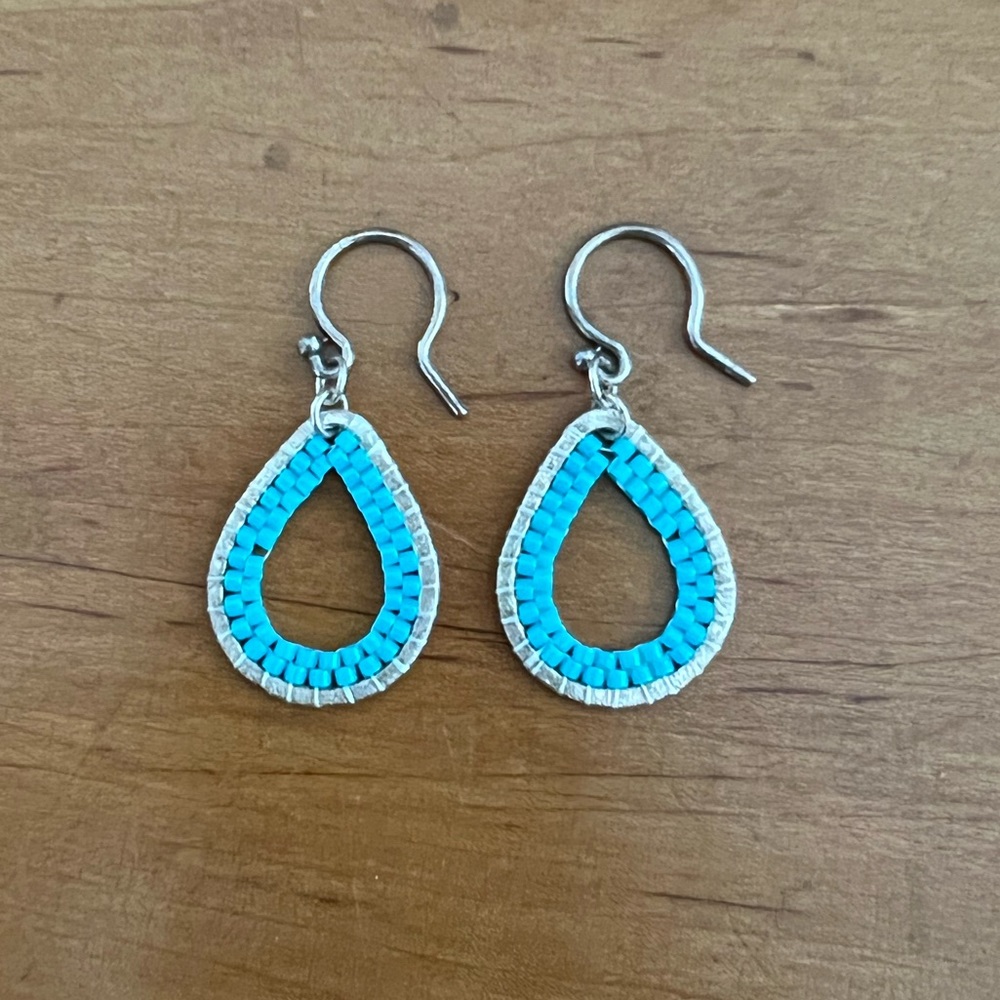 Turquoise and Silver Beaded Earrings
